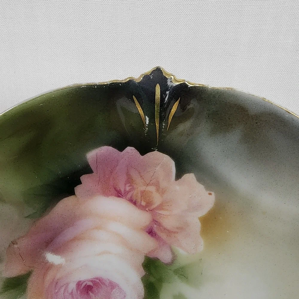 ANTIQUE RS Prussia Scalloped Hand Painted Serving Bowl Iris &‎ Roses Fruit Salad